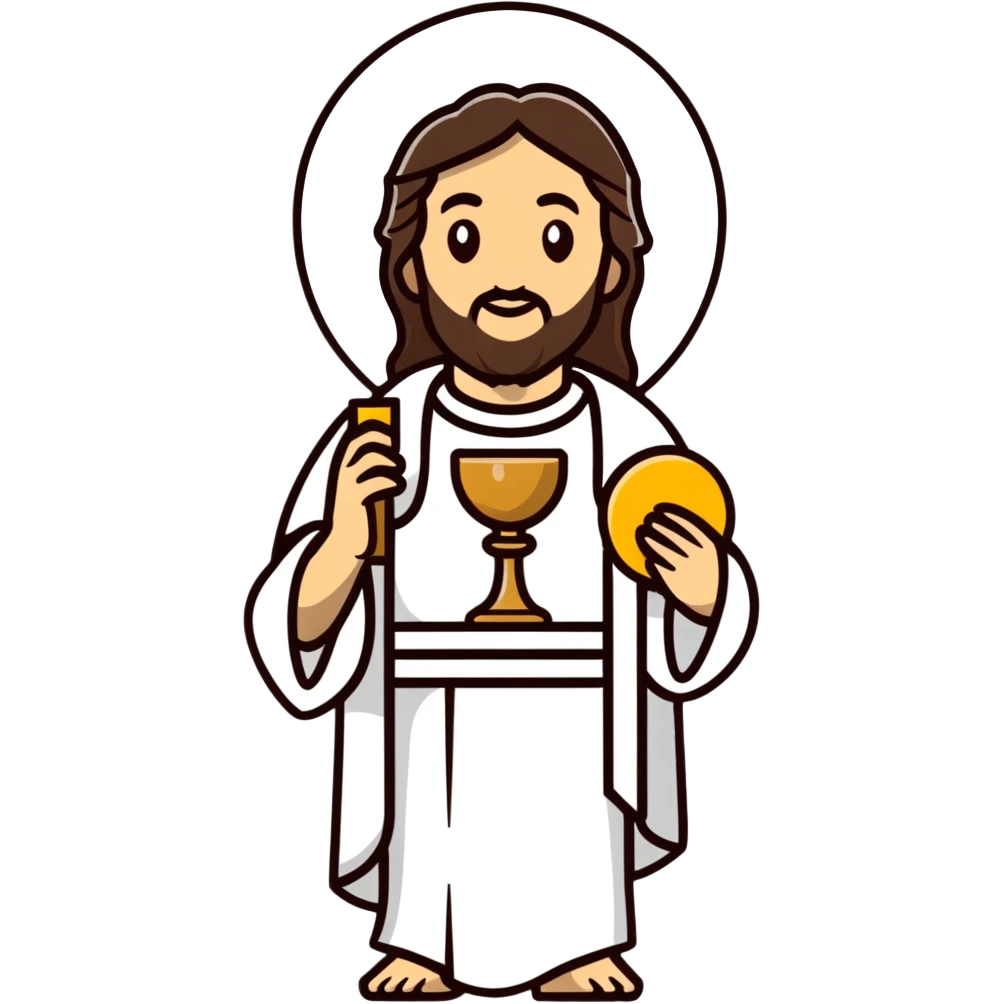 Jesus holding the Eucharist and chalice, celebrating mass emoji