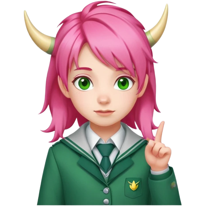 Anya Forger from Spy x Family, cute little girl with pink hair styled with two horn-like tufts, green eyes, cheerful expression, wearing Eden Academy school uniform with red jacket emoji
