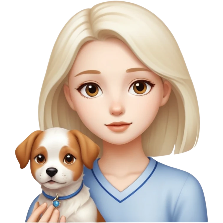 A stunning girl with delicate features, porcelain skin, and a confident yet gentle aura that captures attention effortlessly and a dog emoji