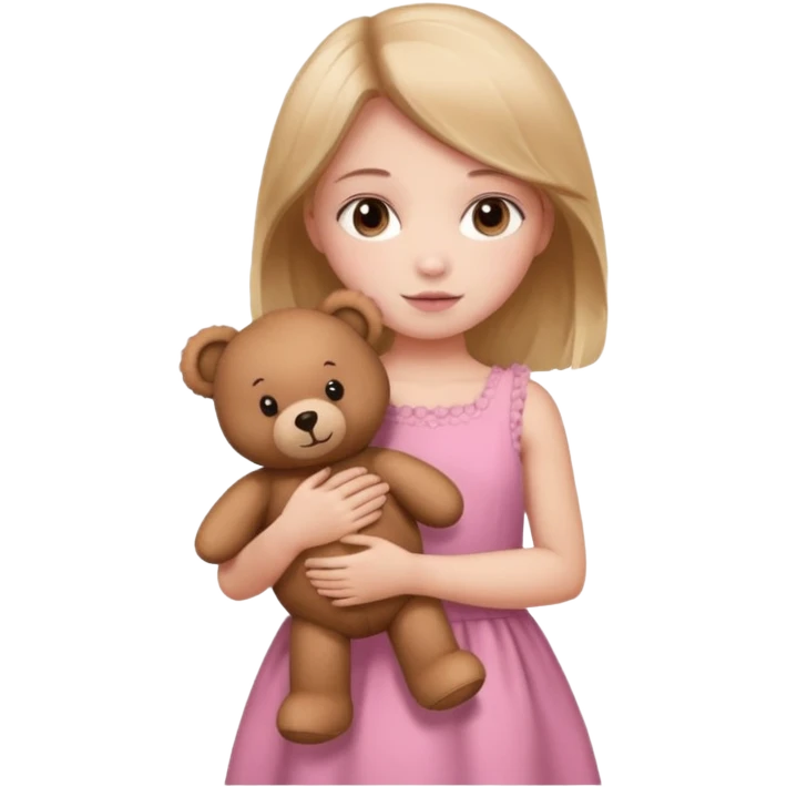 Girl in pink dress holding teddy bear emoji