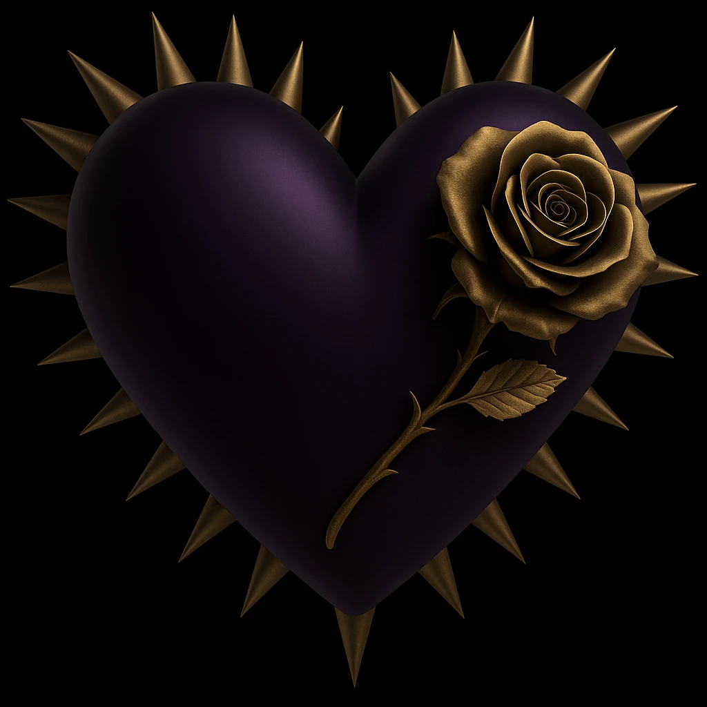 Change the heart to a purple-black gradient while keeping the gothic rose accent and metallic spikes, dark and elegant. Maintain the gothic and elegant style in the image. emoji