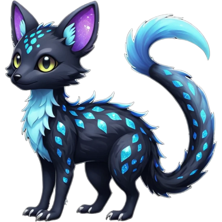 Feral Rare Fantasy Dark gothic spooky  sparkly shiny Vernid-Trico-species by LiLaiRa, random markings, tufted tail, tufted ears, full body emoji