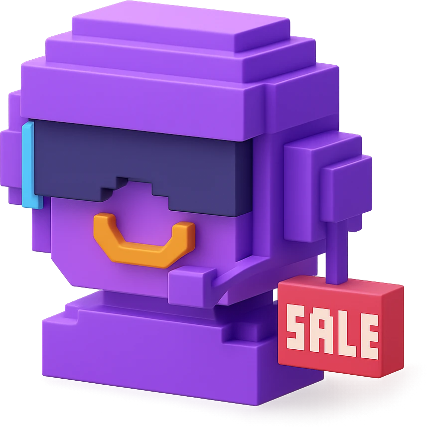 friendly robocop like ai sales teammate (head only) in purple color emoji