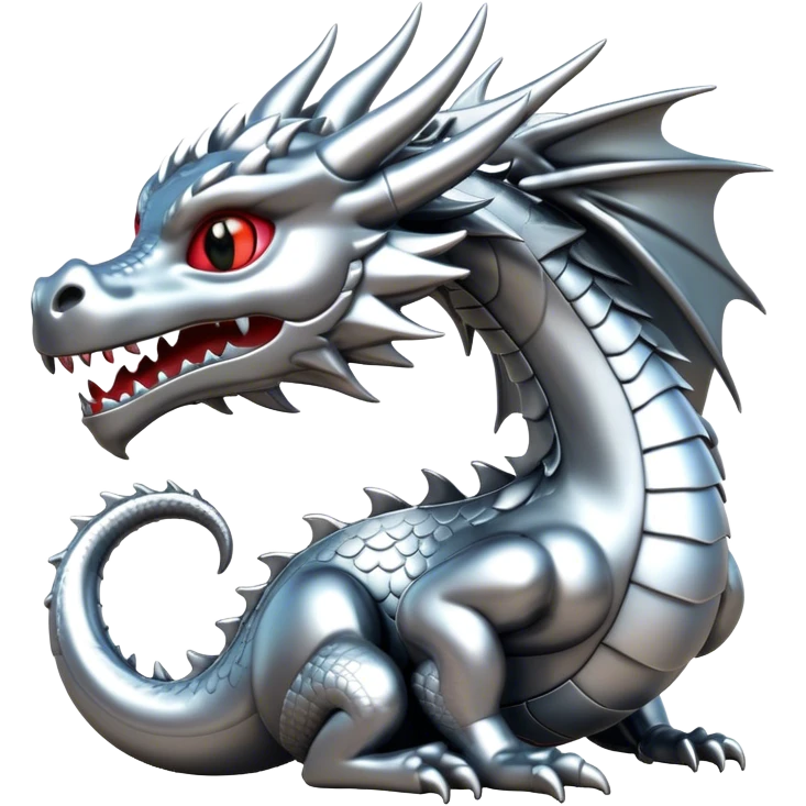 3d chrome plated silver dragon emoji