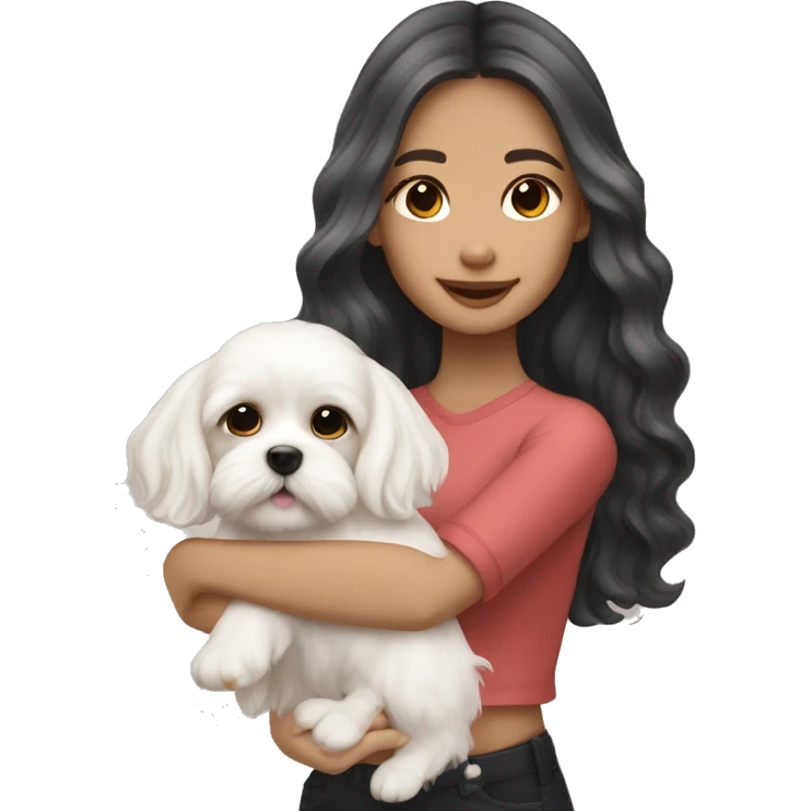 Maltese puppy with light skin Filipino girl owner long wavy hair emoji
