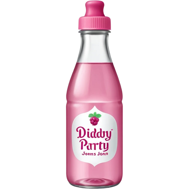 realistic Johnson and Johnson style bottle pink cap pink logo clear bottle with berry logo with diddy party written and a berry on top bottle emoji