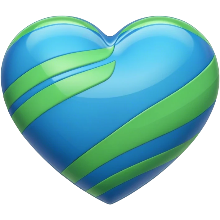 Glossy blue heart with green athletic stripes emoji