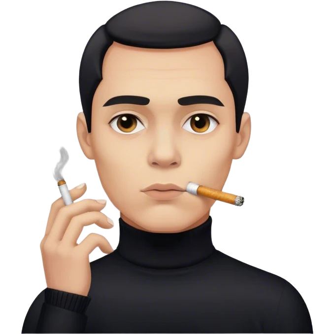 A mysterious man in a black turtleneck, cigarette smoke curling around his face, one eyebrow slightly raised. emoji