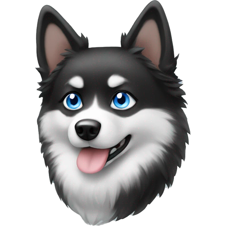 Black and white Pomsky with blue eyes emoji