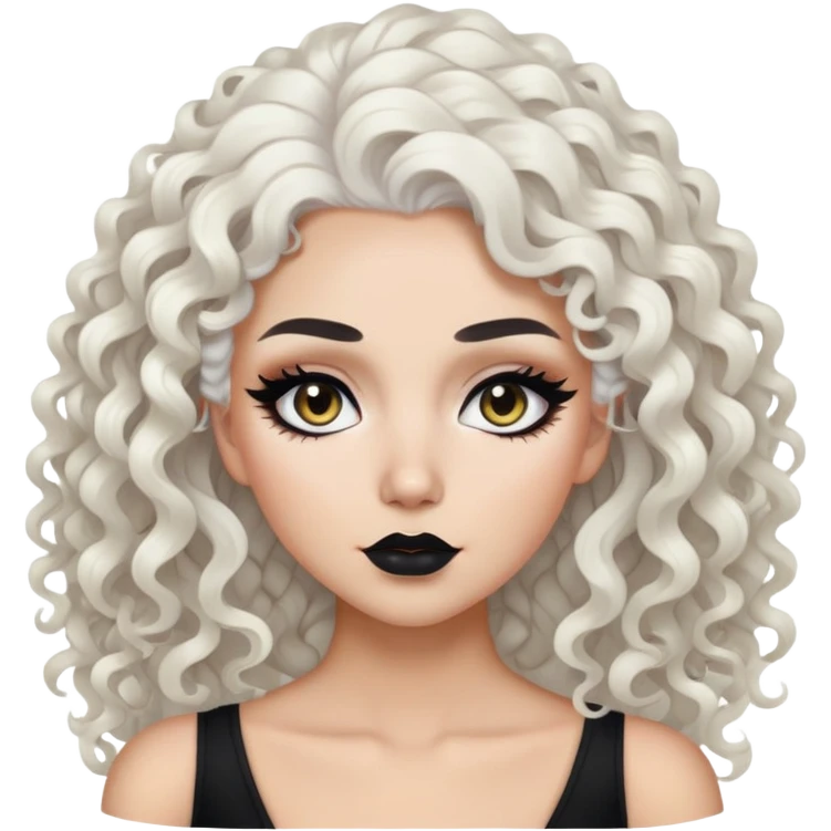  white curly hair, baddie,pretty, makeup, black eyeliner, long hair emoji
