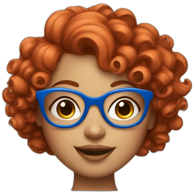 a curvy girl with curly red hair and blue glasses winking emoji