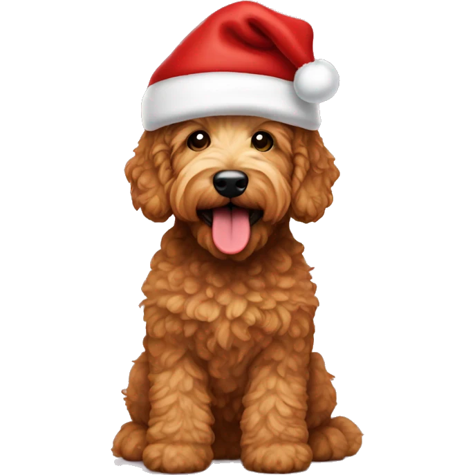Red mini golden doodle Santa hat emoji