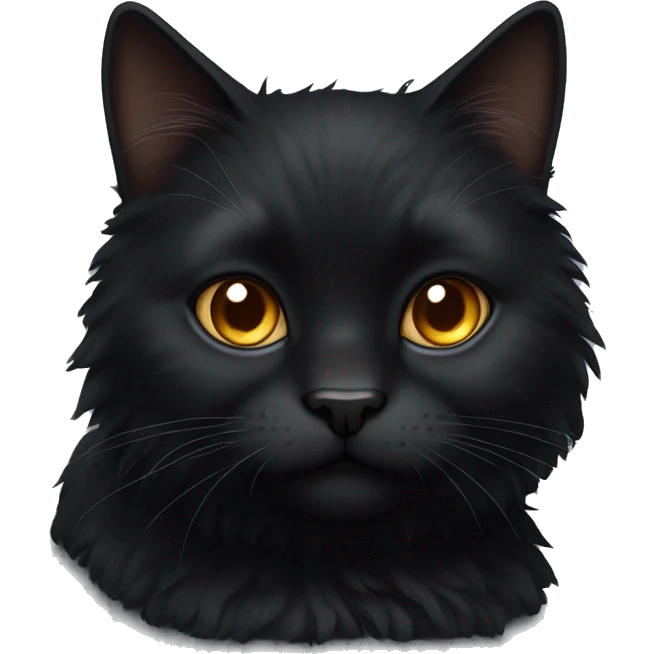 black fluffy cat with brown eyes  emoji