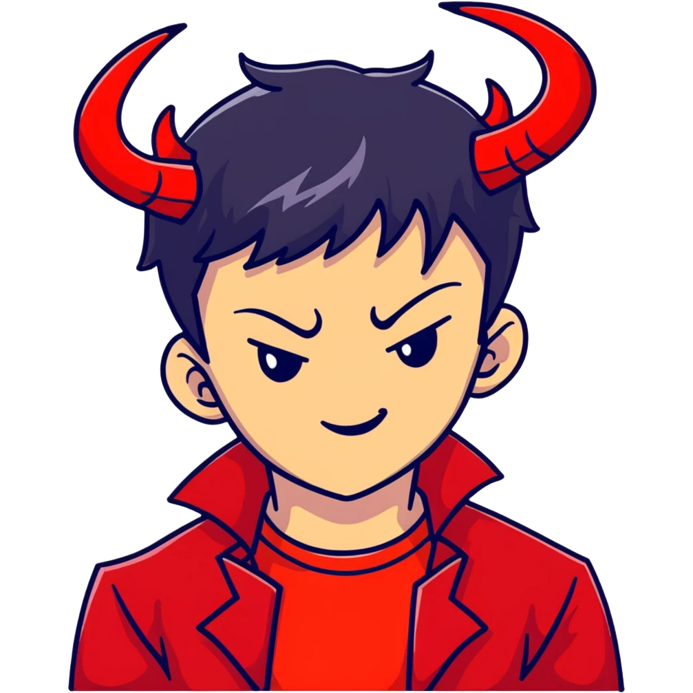 Cool anime devil boy with black hair and red horns emoji