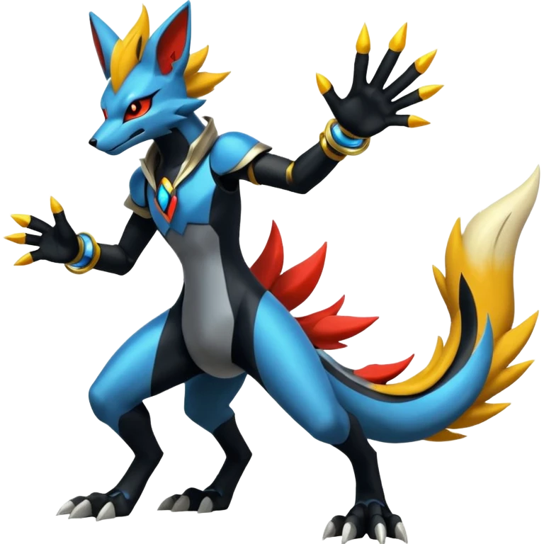 Edgy futuristic Delphox-Zeraora-Salandit-Lucario-fusion emoji
