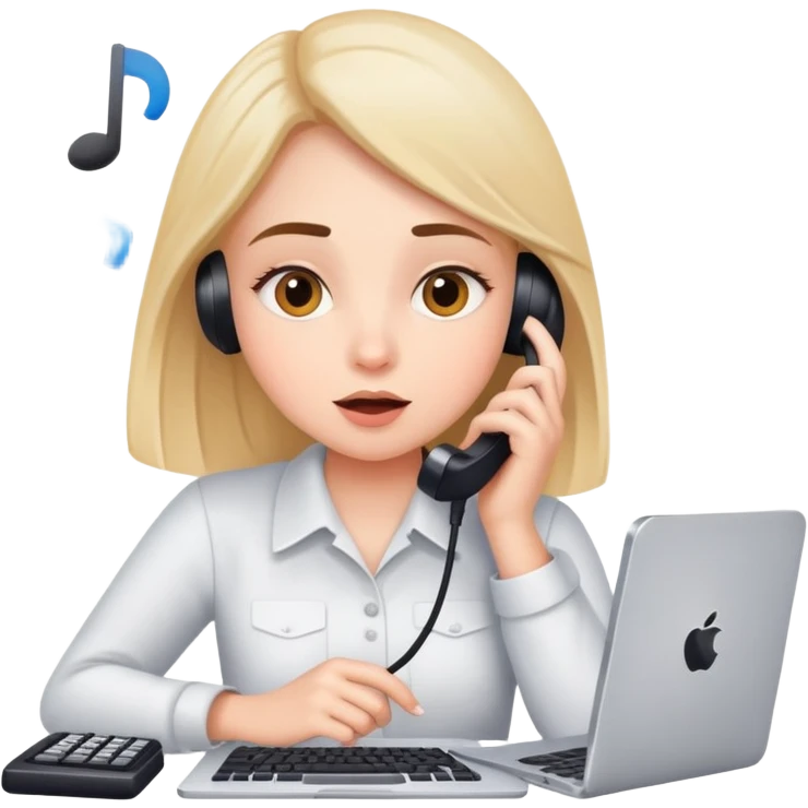 busy girl with a lot of phone calls and work, computer emoji