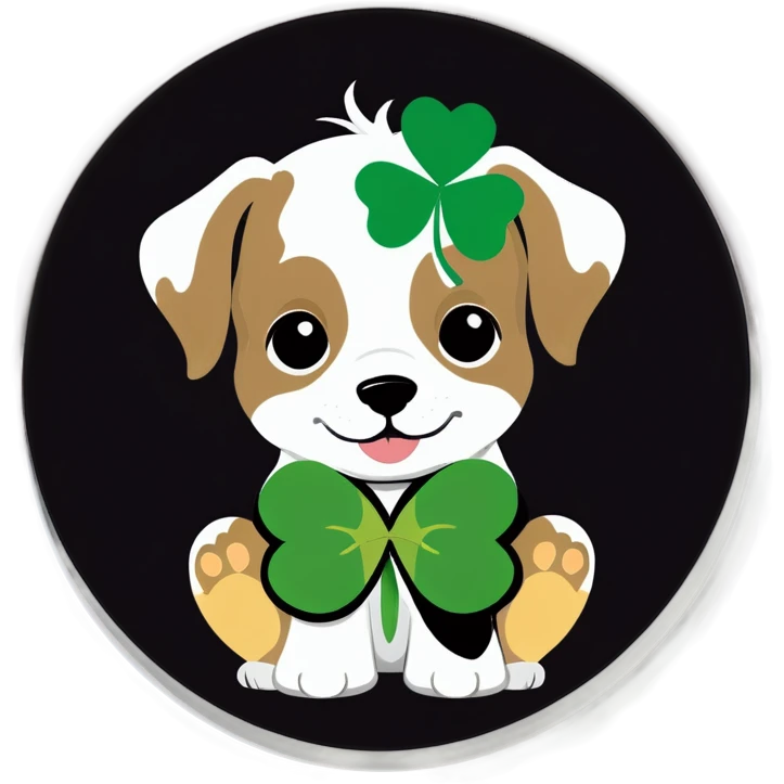 Dog holding a four leaf clover￼￼￼ emoji
