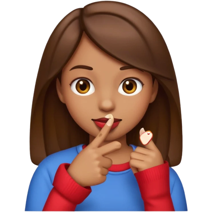 Basic emoji girl biting her nails, but in a flirty ways, a bit darker skin ( not so brown), brown hair and only one pointing finger emoji