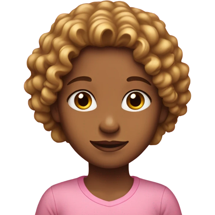Carmel skin girl with curly hair and a pink shirt emoji