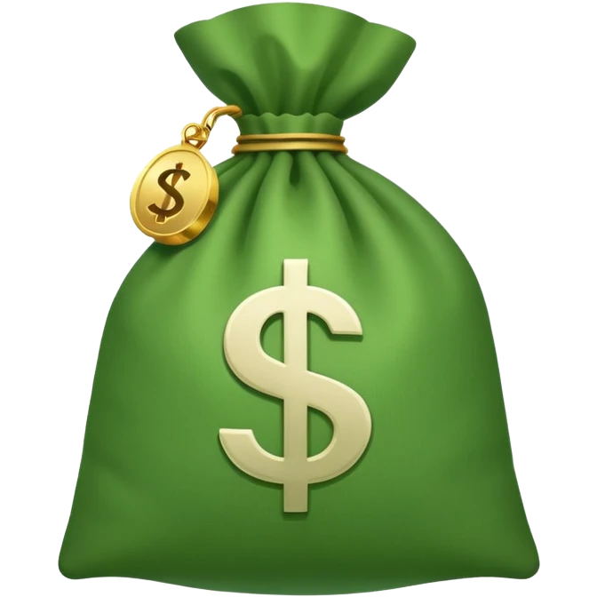 A money bag emoji in Apple iOS style, featuring a green bag with a dollar sign, simple and clean design, no additional text or symbols. emoji