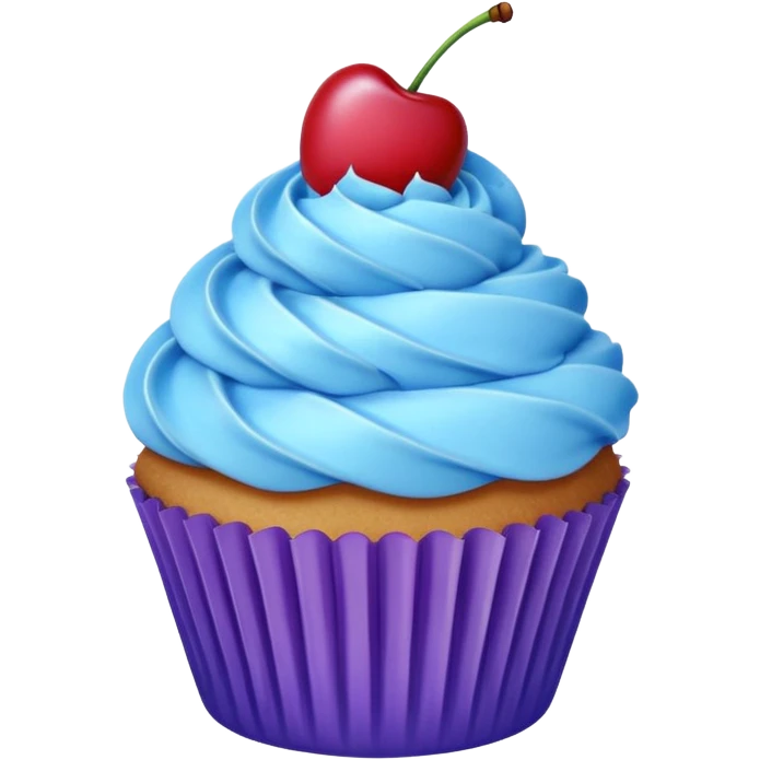 Cupcake: blue cream, purple paper, sparkless with cherry on top  emoji