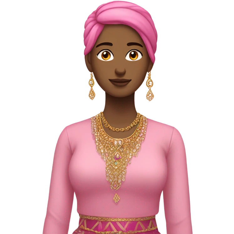 Full body Girl in long pink kurdish and gold accessories on hair and neck emoji