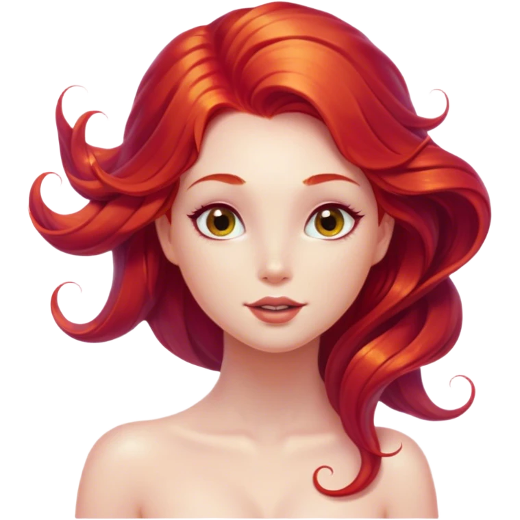 Cinematic Realistic Red Hair Mermaid Portrait, head tilted playfully and inquisitively, showcasing an ethereal form with finely detailed, flowing red hair against luminous porcelain skin. Her bright, curious eyes sparkle like hidden gems beneath the gentle caress of underwater light, rendered with lifelike clarity and warm, filtered illumination—capturing the essence of a spirited mermaid ready to splash playfully into your imagination. emoji