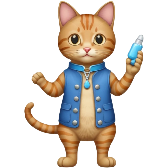 a cat in boots standing on its hind legs and holding a Viagra pill in its front paws emoji