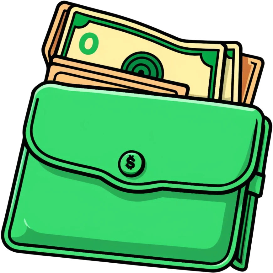 cartoon wallet with cash peeking out emoji