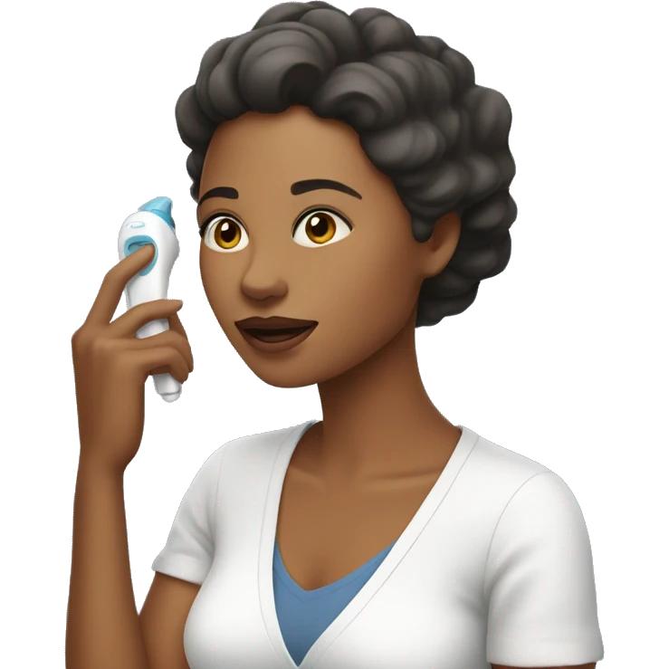 a woman caring her's skin with device emoji