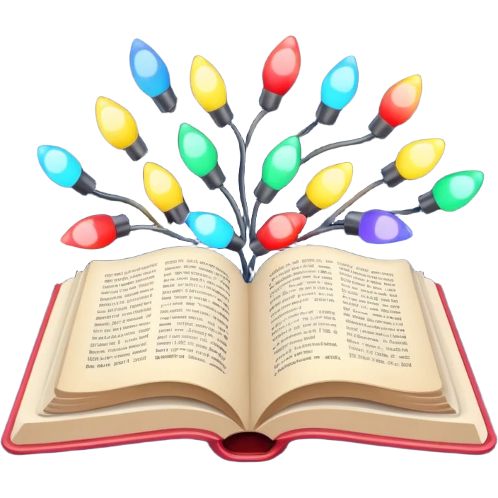 An open book with Christmas lights on the side emoji