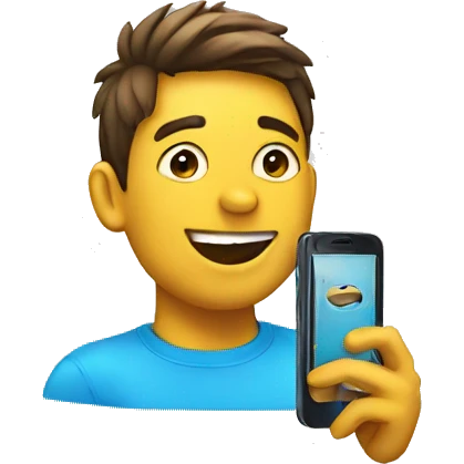 floating face, young, with phone, happy emoji
