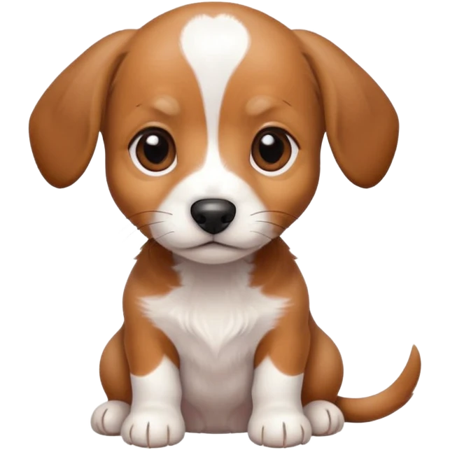 Dachshund beagle chihuahua mix puppy that’s mostly white with brown and dark brown patches and a birth mark on his nose emoji