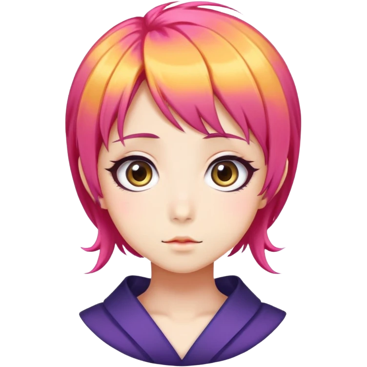 Japanese anime style character with big eyes and colorful hair emoji