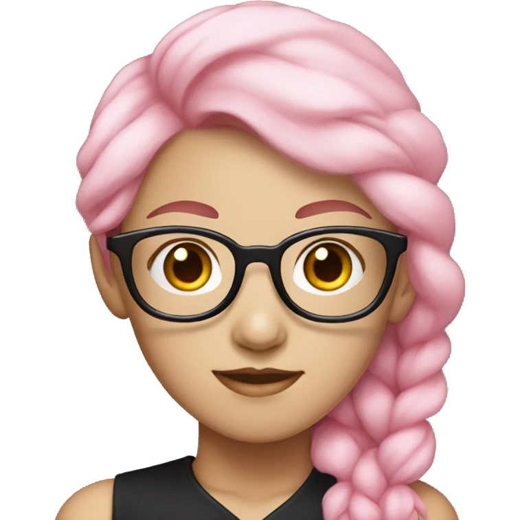 Korean girl with pink hair and blue tips in her hair wearing thin glasses and a black dress emoji