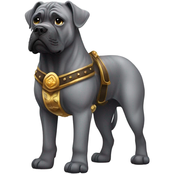 Grey Cane Corso standing on his legs dressed as a Roman gladiator. emoji