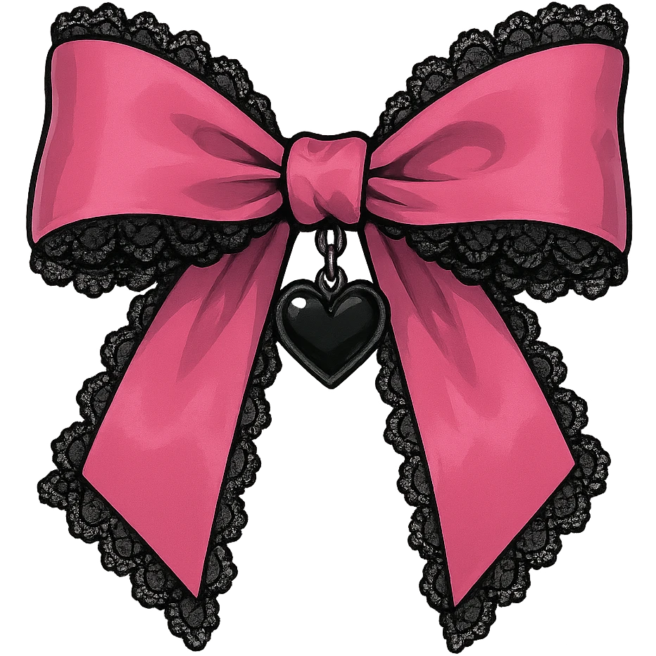 pink gothic bow with black lace trim and heart charm, remove background emoji