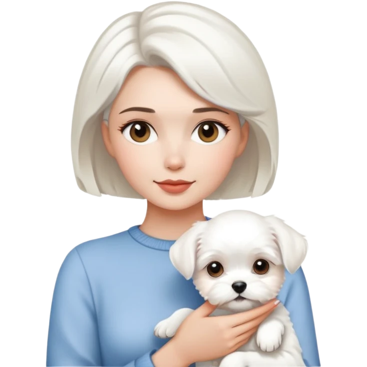 to hold a white Maltese a pretty woman with short hair emoji
