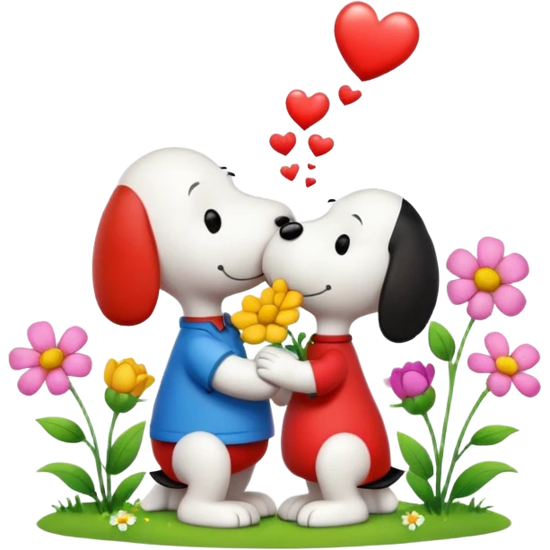 snoopy kissing flowers emoji