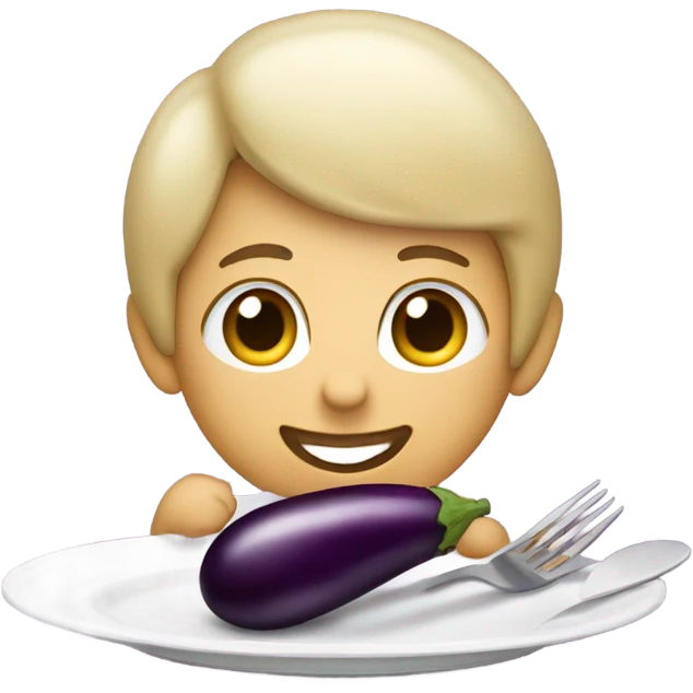 person eating with a plate and a eggplant on it  emoji