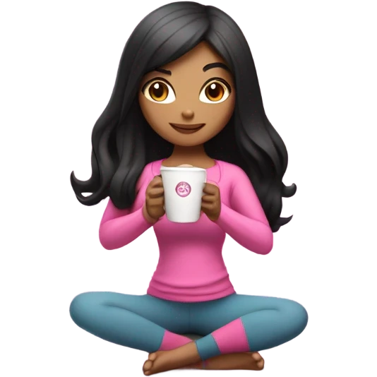Yoga catgirl with coffee black long hair and gothic skin full body pink sport  emoji