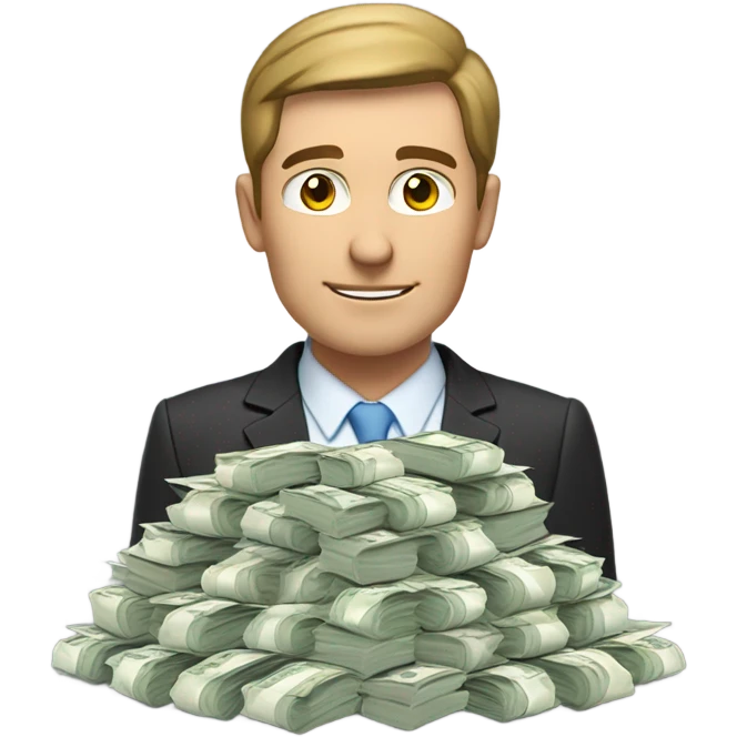 Caucasian Man standing in front of a large pile of money  emoji