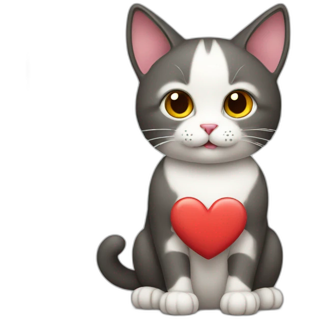 a Cat with 2 colours hold a heart emoji