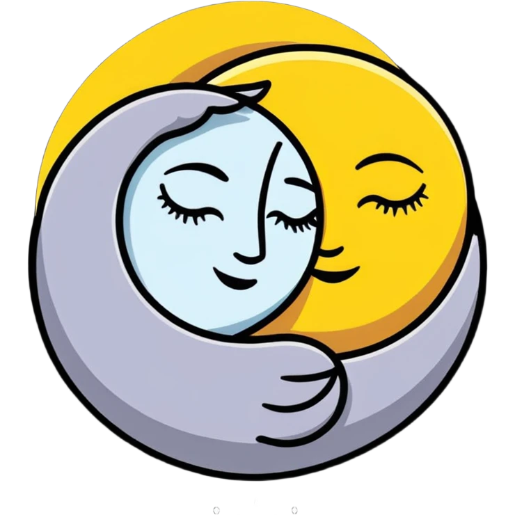 sun and moon cuddling tenderly, loving celestial bodies emoji