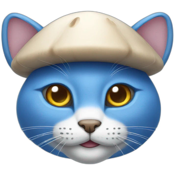 Blue Cat without ears wearing a mushroom cap emoji