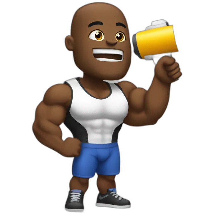 black bodybuilder with megaphone speaking emoji
