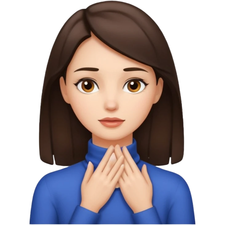 a brunette woman with two hands on her neck emoji