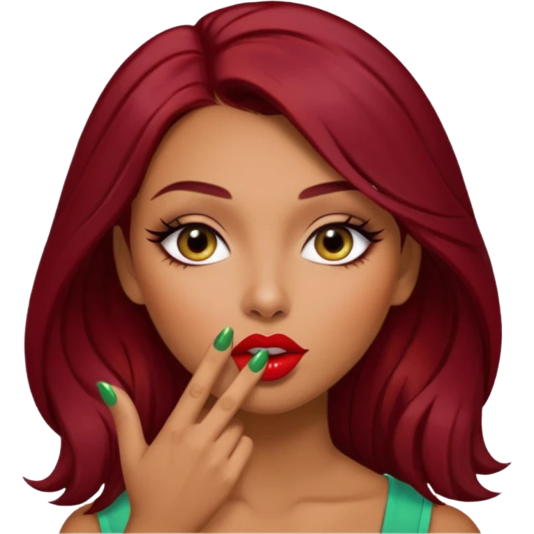 dark red hair woman with make up and olive skin sending a kiss emoji