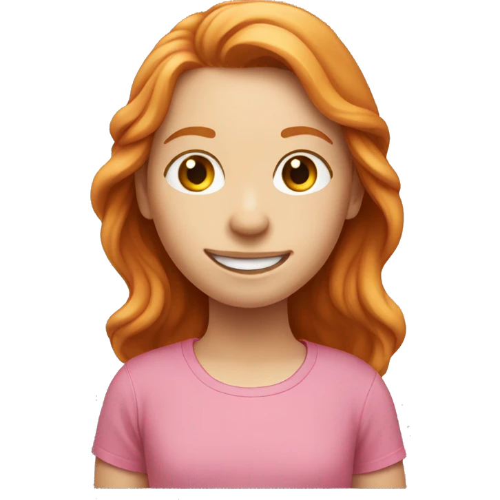 Ginger girl, pink tshirt, medium long hair smiling emoji