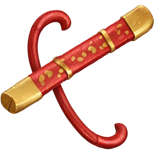 Un bâton en métal rouge, deux sections sont dorées et texturées. emoji